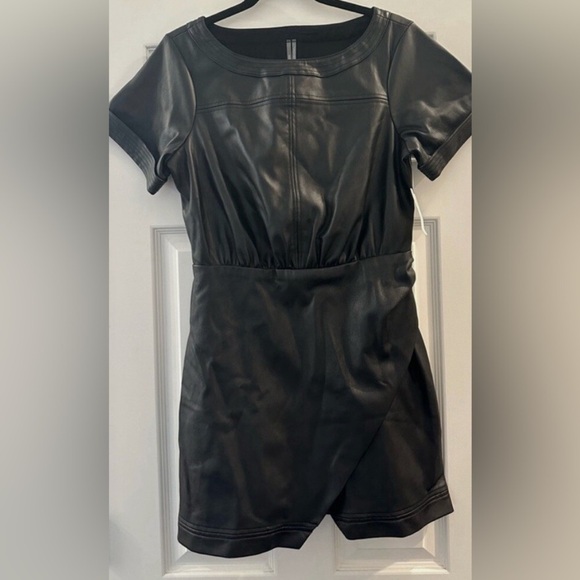 Anthropologie Faux Leather Wrap Mini Dress – Size XS New W/O tags - Picture 6 of 7